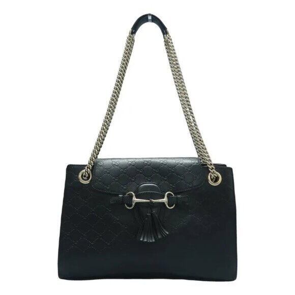 GUCCI Emily Black Leather Shoulder Bag 656-061925 - Picture 1 of 12